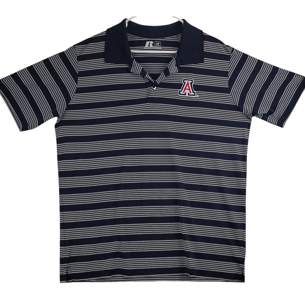 Russell Athletic Arizona Wildcats Polo Mens L Navy Blue Striped NCAA Gameday